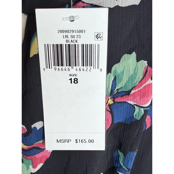 Lauren Ralph Lauren Black Floral Tiered Ruffle Georgette Dress NWT Size 18 - Picture 8 of 11